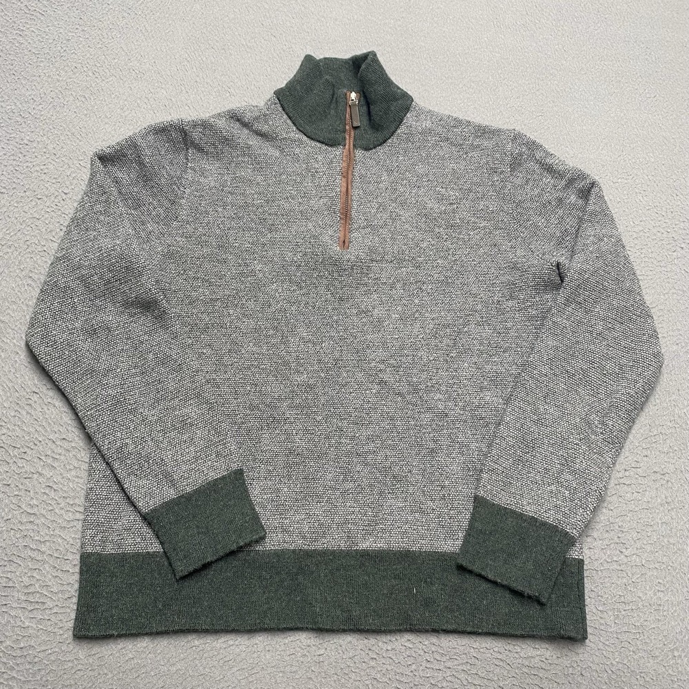 Untuckit‎ Sweater Womens Large Gray 1/4 Zip Mock Neck Merino Wool Knit Pullover